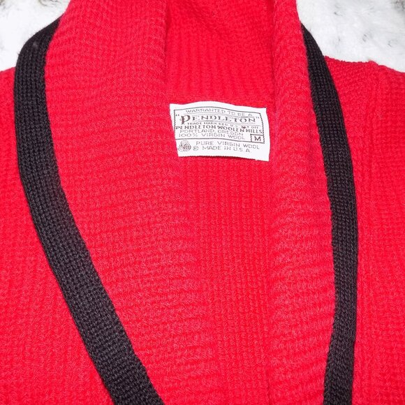 Vintage Pendleton Red and Black Western 100% Virgin Wool Cardigan - Picture 5 of 16